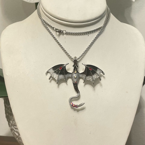 Silver Dragon Pendant Necklace - Picture 2 of 10